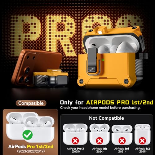 Image of Inesore for AirPods AirPods Pro 1st /2nd Case with Secure Lock (Yellow) | Phone Stand Design,Compatible with MagSafe,Automatic Snap Switch Secure Cover with Cleaner Kit & Keychain