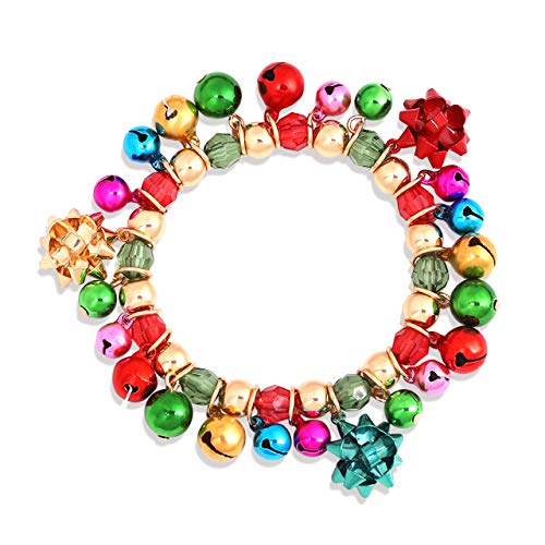 Christmas Bracelets X-Mas Jingle Bells Gift Bow Charm Bracelets Stretch Beaded Bracelet For Women Girls (Gold) #TOP5