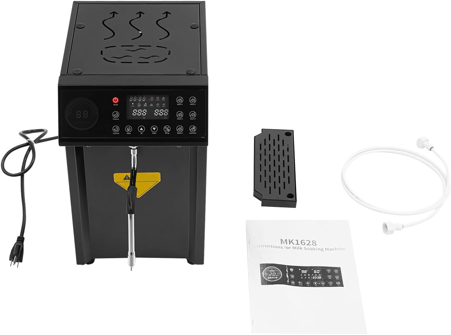 Commercial Steam Milk Frother, 110V Steam Milk Frothing Machine, 8L Fast Heating Milk Steamer Machine, Multi-Purpose Steam Boiling Water Boiler, Full-Automatic Electric Milk Foam Machine