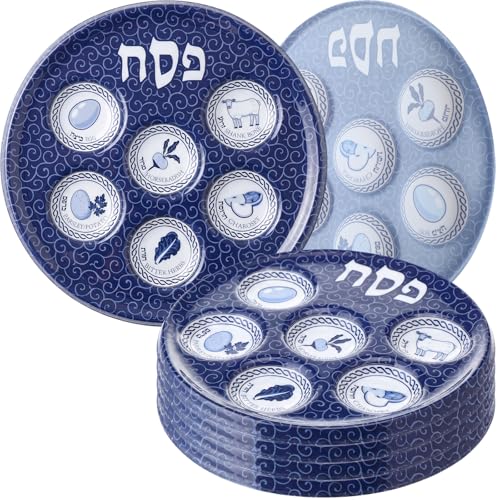 Jingmore 6 Pack Passover Decorations Seder Plates Plastic Pesach Plate Passover Seder Dish for Pesach Feast Party Favors 10 Inch (Traditional Blue) by Jingmore - Used condition - US$8.42