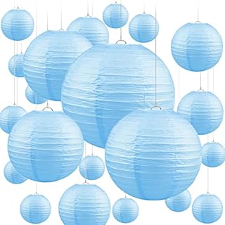 20 PCS White Round Paper Lanterns with Wire Ribbing, Different Sized Lampshades for Weddings, Birthdays,Parties, Rooms and Events - Assorted Sizes of 15, 20, 25, 30 cm