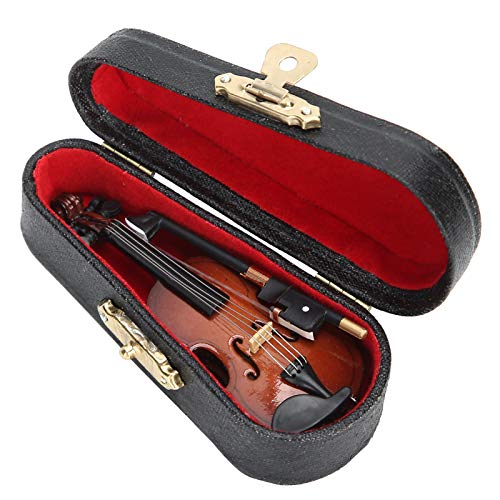 HERCHR Miniatur-Geigenmodell, hölzerne Miniaturvioline mit Ständer und Koffer Musikinstrumentenmodell Puppenhausdekoration – Bild 3