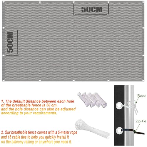 Pare vue balcon anti UV avec oeillets renforcés gris clair