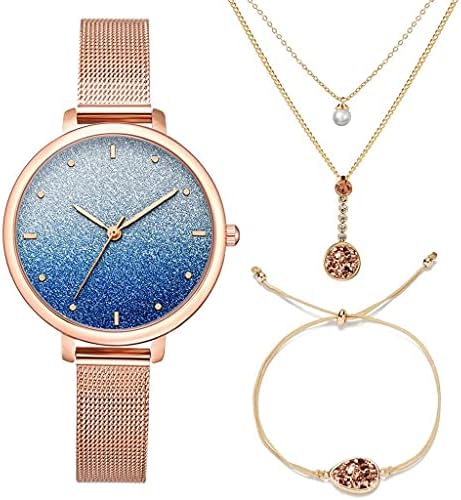 Femmes Montres Avec Ensemble De Bijoux Bracelet Collier Dame Montre-Bracelet Mode Femme Horloge Filles Robe Mouvement À Quartz (Couleur: B)
