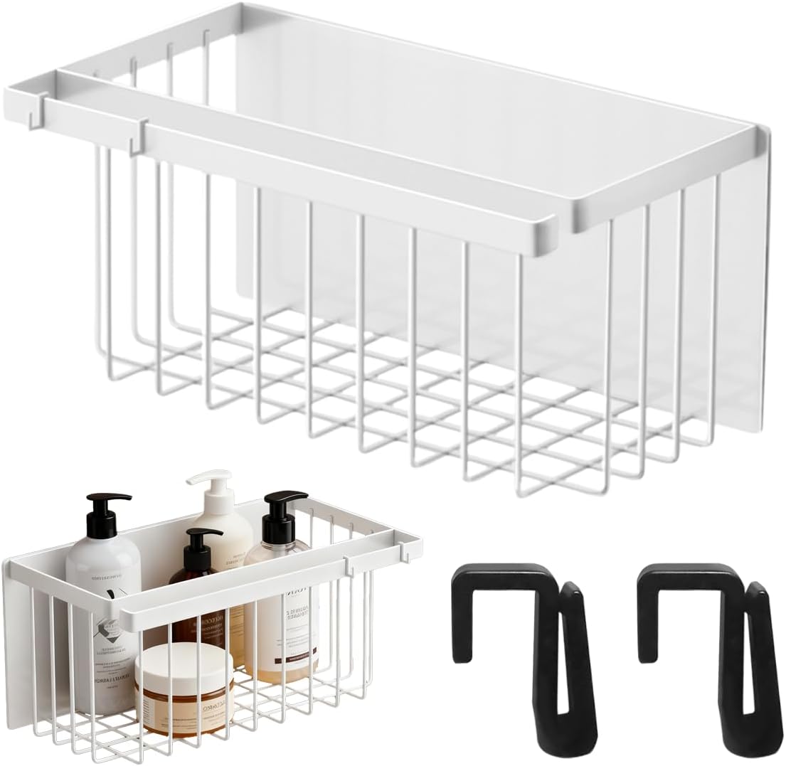 Magnetic Basket Storage Rack, White Multi-Functional Magnetic Rack, Magnetic Clothes Drying Ball Storage Rack, for Office Documents, Packaging Foil, Spices,Plastic Food Hook Boards