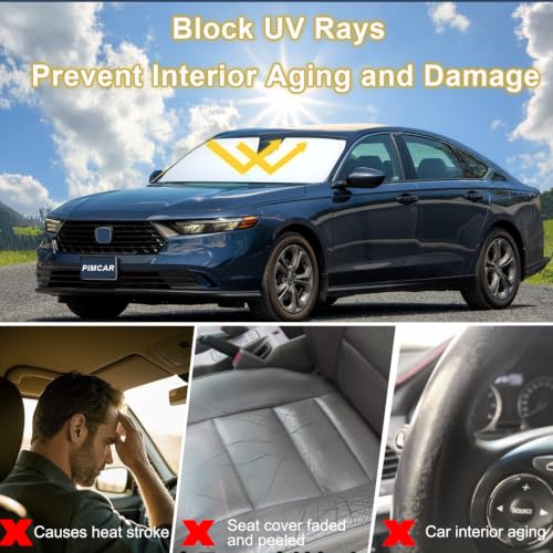Image of PIMCAR Windshield Sun Shade for 2023 2024 2025 2026 Honda Accord, 310T Reflective Polyester Front Window Sun Visor Blocks UV Rays Foldable Sunshade Honda Accord Accessories
