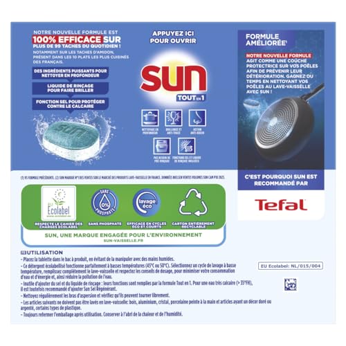 Sun pastilles lave-vaisselle efficaces sur plus de 99 taches difficiles