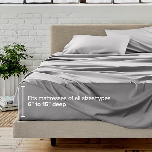 Bare Home Queen Sheet Set - Hotel Luxury - Deep Pockets - Double Brushed Microfiber for Softness - Easy Fit - 4 Piece Set - Bed Sheets with Envelope Pillowcases (Queen, Light Grey) - Image 7