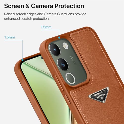 Image of Vaku Luxos Nyxen Back Cover Case for Vivo Y200 5G Premium Leather Stitched Soft Shockproof Protective TPU Phone Case Camera Screen Protector- Brown