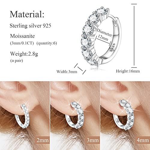 Yimeraire Moissanite Hoop Earrings, 1.2Ct/Pair D Color Vvs1 Clarity Lab Created Diamond Earrings 925 Sterling Silver 18K White Gold Plating Hypoallergenic Huggie Hoop Earrings 12Mm #TOP2