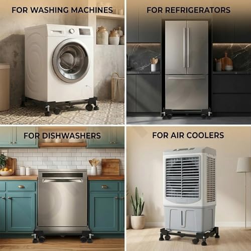 Image of Plantex Adjustable Washing Machine Stand /Fridge Trolley with Wheels /Stand for Fridge, Air Cooler, Dishwasher /Anti-Vibration Heavy Duty 170 kg Load Capacity - Black