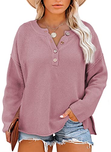 Image of Eytino Womens Plus Size Sweaters Casual Long Sleeve Loose V Neck Button Henley Tops Pullover Knit Jumpers,(1X-5X)
