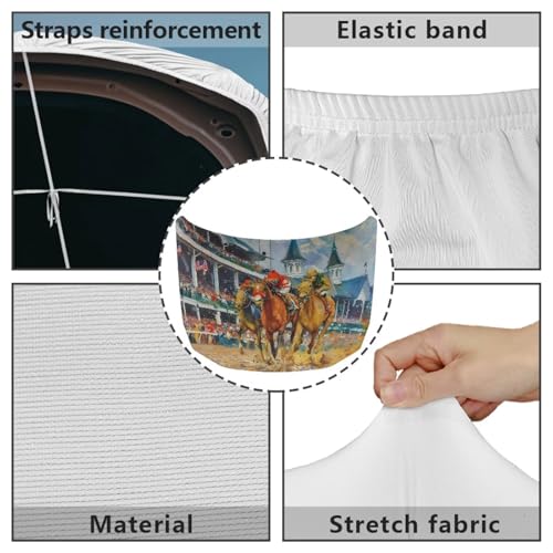 Image of Car Hood Cover, Protector Auto Hood Wraps Waterproof Stretchable Horse Racing Prints Auto Exterior Accessories for Compact Sedan SUV Truck Van (59x39 Inch)
