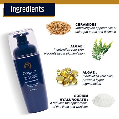 Image of Oceglow Korean Glow Serum for Intense Hydration & Glowing Skin | Infused with Gold & Hylauronic acid Serum | | Formulated & Made in Korea | Brightening Face Serum For Women & Men - 30ml