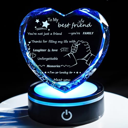 LOULIQIGIFT Crystal Birthday Gift for Best Friend Thank You Bestfriend Heart Friendship Lamps Night Light for Celebration, Graduation Day, Valentines, New Year