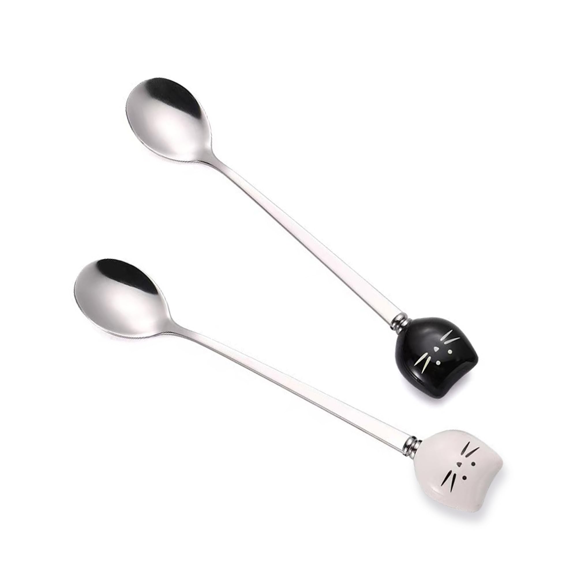 Cute Cat-Shaped Coffee Spoon Set - Black and White Cat Design Stainless Steel Tea Spoons for Kitchen Utensils