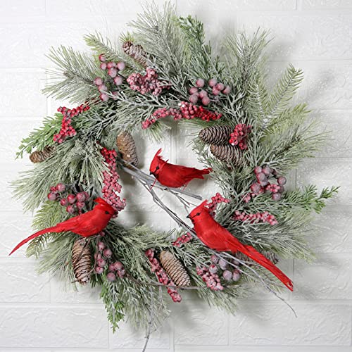Ochine Christmas Wreaths with Cardinals Ornaments - Red Bird Decor for Xmas Holiday Indoor/Outdoor Home Decor