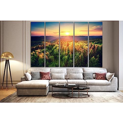 Cuadro de 5 paneles ZELLART alta resolucion atardecer de montaña 90x60