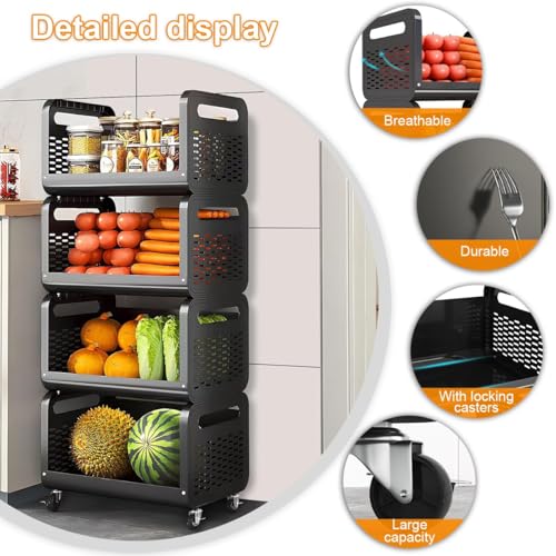 Cesta para frutas y verduras multifuncional de cocina con estante extraíble de tres niveles 4
