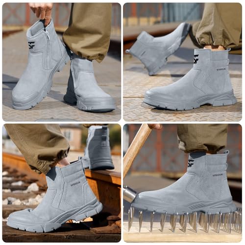 Image of Work Boots for Men Slip On Welding Boots for Men Indestructible Steel Toe Boots Men's Steel Toe Shoes Fireproof Safety Toe Shoes Construction Boots for Welder Men's Work Shoes.