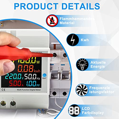 Stromzähler Hutschiene Wechselstromzähler Digitaler Energiezähler: Multifunktions Strommessgerät 6 in 1 AC40-300V 100A Wechselstromzähler KWh Zähler, Amperemeter Voltmeter Din, Geschlossenem Typ CT