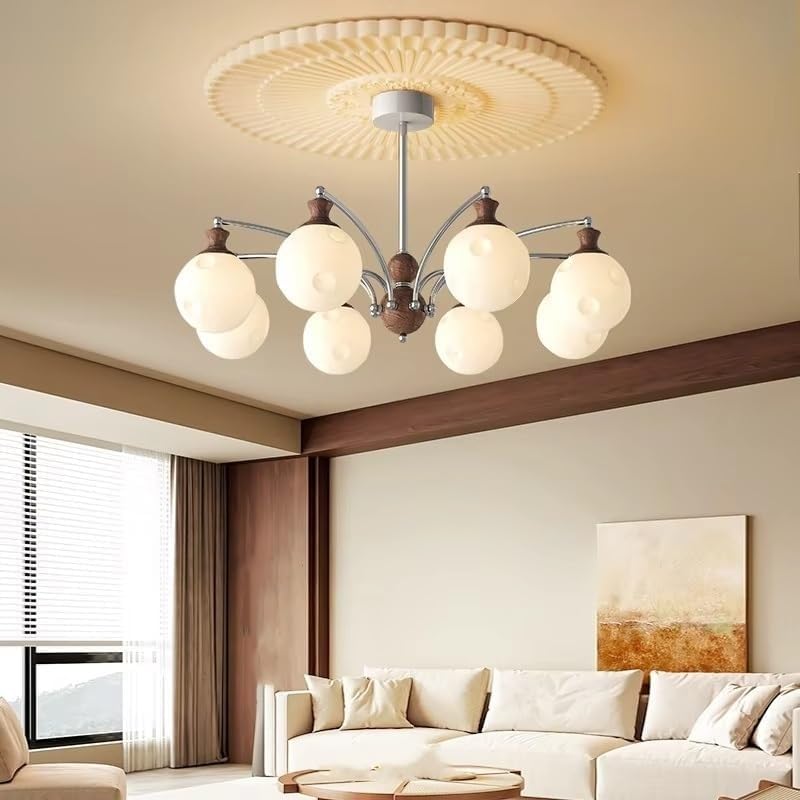Nordic Creative Glass Ball Chandelier Living Dining Table Bedroom Study Restaurant LED Home Lighting Fixture Metal Pendant Light,Modern Pendant Light(8 Heads)