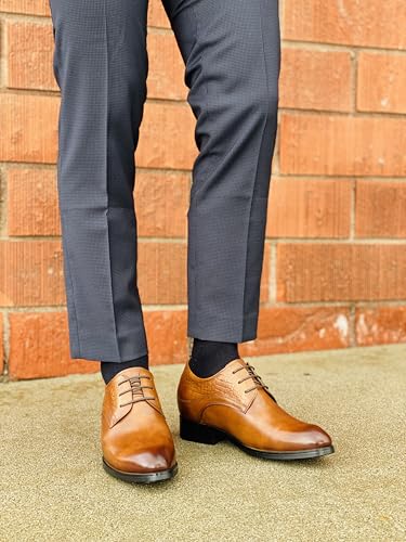 Image of CALTO Height Increasing Elevator Shoes 3 Inches Taller - Light Tan Leather Dress Shoes - Men Invisible Elevated High Heels Oxfords A329013 - Size 10.5 D(M) US