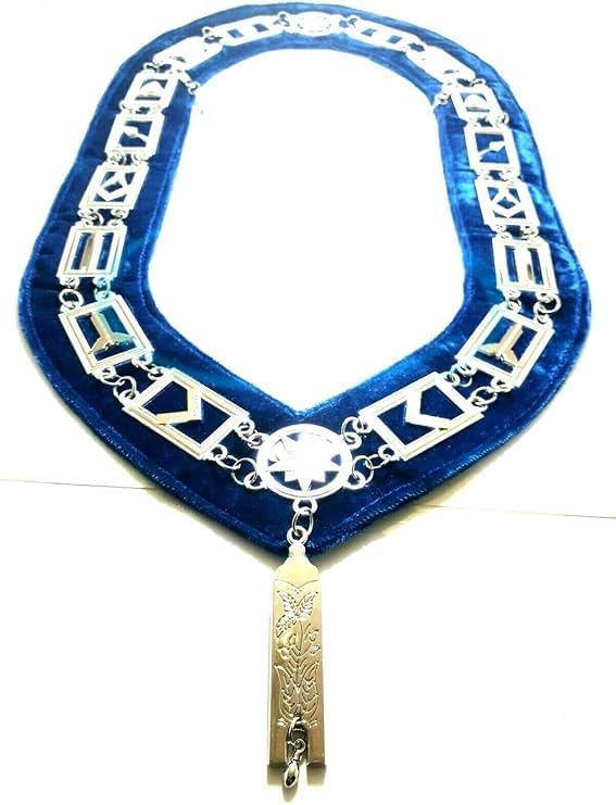 Generic MASONIC BLUE LODGE OFFICER CHAIN COLLAR Marshal MASTER JEWEL - MASONIC REGALIA BLUE LODGE CHAIN COLLAR GOLD CHAIN AND BLUE BACKING