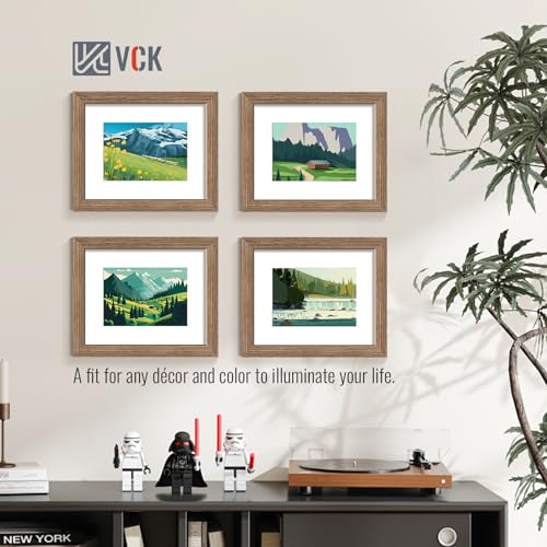 Image of VCK 8x10 Picture Frame 5 Pack, Walnut Wood, 5x7 Mat, Glass, for Portrait
