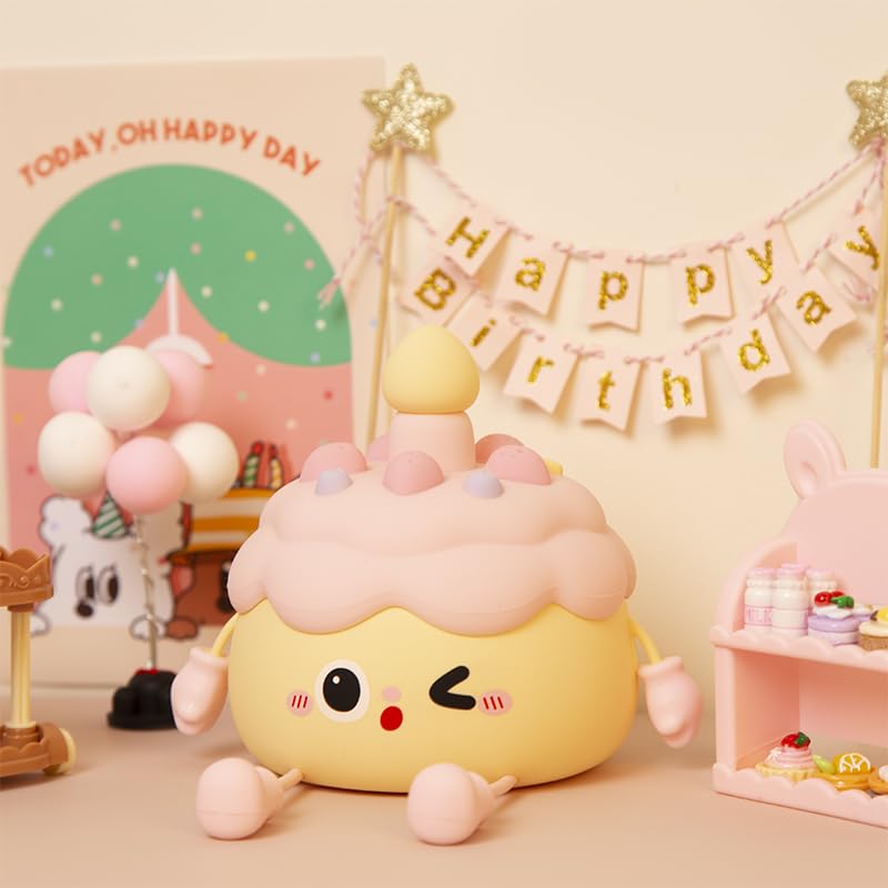 QANYI Birthday Gifts Cupcake Light for Kids, Silicone Party Cake Nursery Night Lamp with Soft Touch, Rechargeable Table Lamp Decor Gift for Daughter Girl Sister