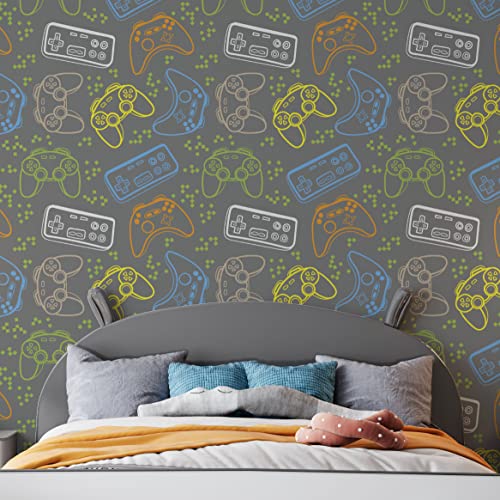 Papel de parede Autoadesivo Quarto Game Controle Cinza 1.5m