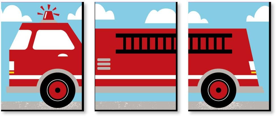 Big Dot of Happiness Fired Up Fire Truck - Firefighter Firetruck Nursery Wall Art and Kids Room Decorations - Gift Ideas - 7.5 x 10 inches - Set of 3 Prints