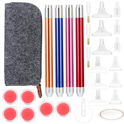 DIY Diamond Painting Zubehör Kit, LED Diamant-Malwerkzeuge mit 4 Stifte, 6 Dosen Ton, 1 doppelseitiges Klebeband, 15 Federzubehör, 1 Filzstiftetui für Künstler Diamant Malerei, Animation, Design Cover