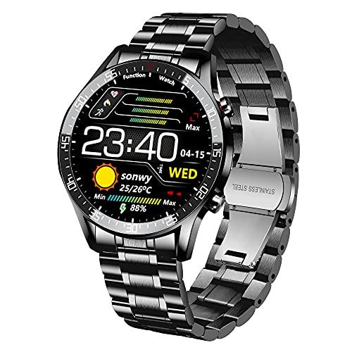 スマートウォッチ android 防水 line 着信通知 1.8インチ大画面 フルタッチスクリーン 金属ベルト 歩数計 睡眠 健康管理 音楽再生 多機能 メンズ 腕時計 黒