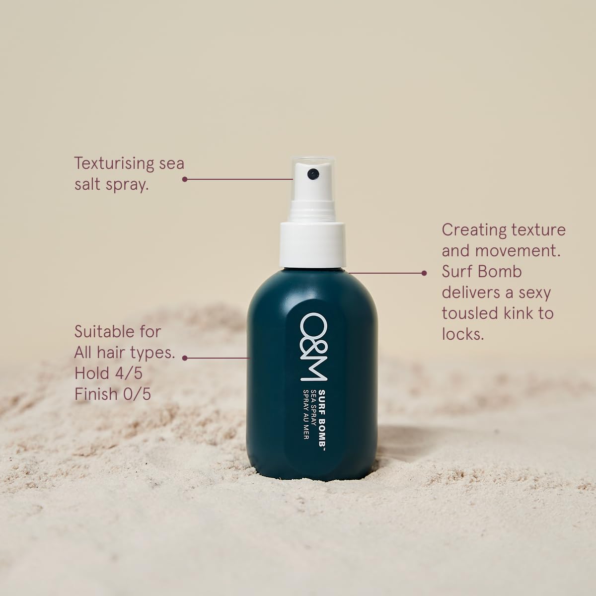 O&M Surf Bomb Sea Salt Texture Spray, Natural Texturizing Mist for Beach Waves, Hair Styling Product for Women & Men, Vegan Formula, UV Protection, Hair Volume Enhancer, 150ml