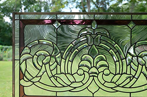 Handcrafted Hanging Stained Glass Clear Beveled Window Panel 34" W x 20" H - Thumbnail 4
