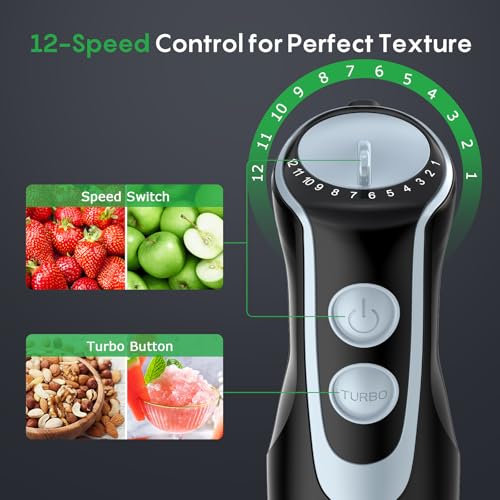 Image of Immersion Blender Handheld, 4-In-1 Hand Blender with 12-Speeds & Turbo Mode