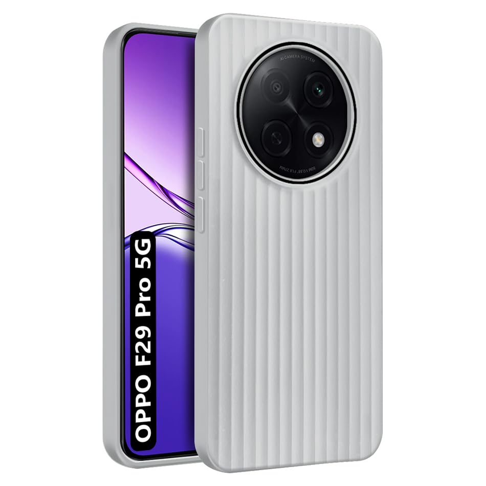 Image of Fashionury Ring Line Beam Design Back Case for Oppo F29 Pro 5G | Ring Line Camera Protection | Vertical Beam Bump Protection | Rubberised Back Case for Oppo F29 Pro 5G (Gray)