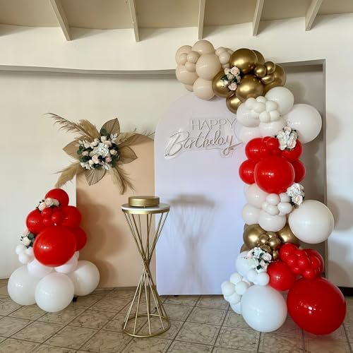 Red and White Balloons Set, 12 Inch Sand White Red and Gold Balloon, Metallic Gold Star Confetti Balloon for Birthday Christmas Wedding Engagement Valentine's Day Graduation New Year Party Decorations - Image 5