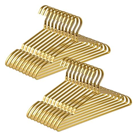 Amber Home 20 Pack Premium Matte Gold Aluminum Coat Hangers, 16.5” Extra Smooth & Durable Metal Shirt Dress Hanger, Light & Sturdy Metal Rack for Jacket Trouser Pant Slack Cover
