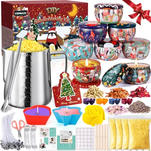 NEMMXUB Kerzenherstellung Kit,DIY Kerzenherstellung Zubehör,Duftkerze Geschenke Set einschließlich Bienenwachs,Kerzendochte, Dochte Aufkleber, wachsschmelztiegel,Kerzendosen,4 Farben Farbstoffe ect