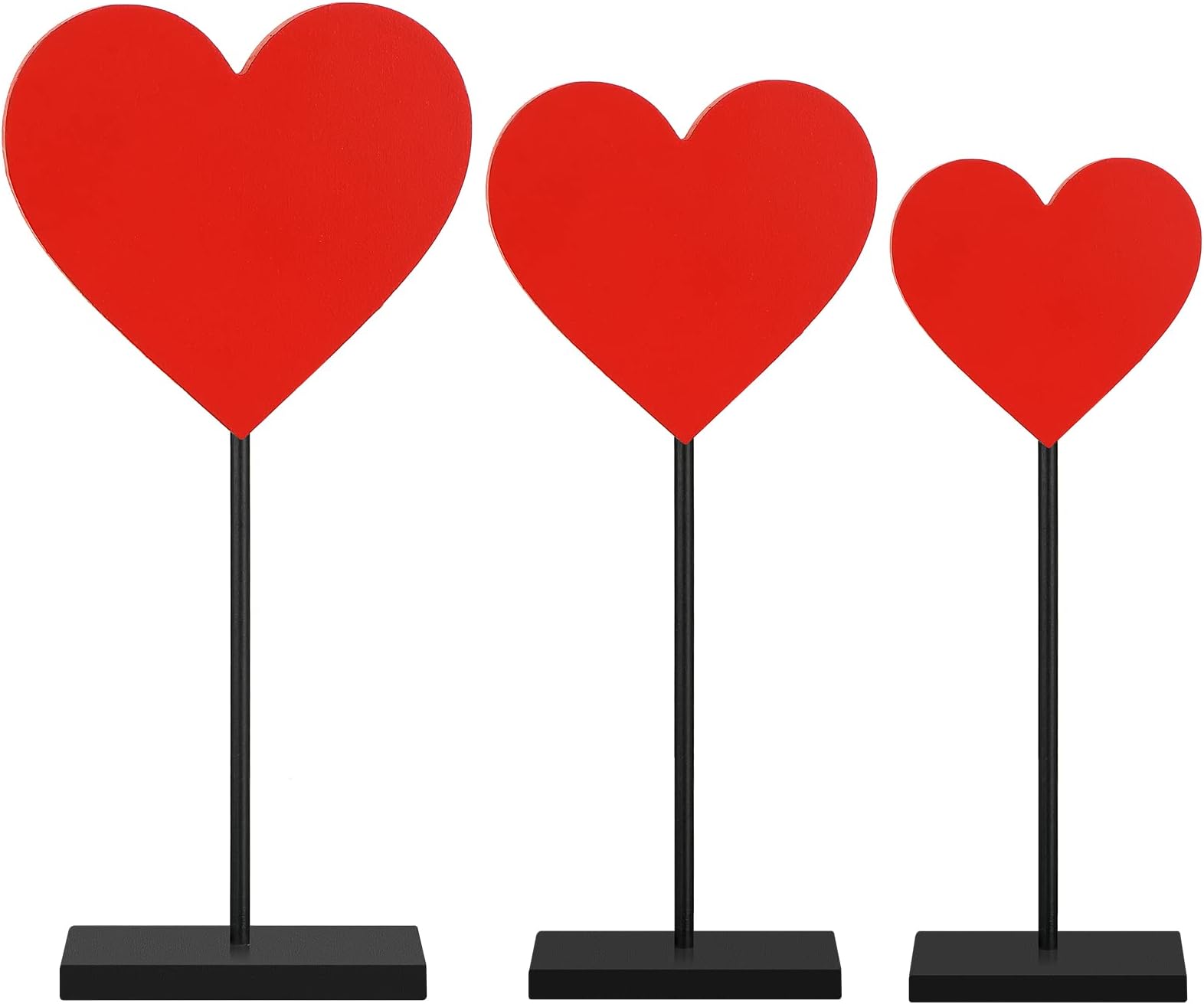 Spiareal 3 Pcs Valentine's Day Heart Wooden Sign Heart Shape Tall Standing Table Sign Love Decor Valentine's Day Wooden Signs for Home Farmhouse Table Centerpiece Decorations(Classic)