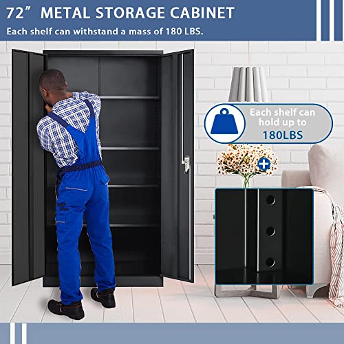 Lockable Cabinet Metal Storage Cabinet, 72" Locking Metal Storage Cabinet With 4 Adjustable Shelves,Black Metal Cabinet With 2 Doors And Lock For Office, Garage, Home (Black, 72") #TOP4
