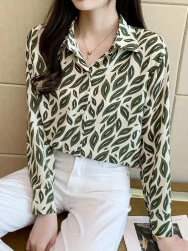 Image of Leriya Fashion Shirt for Women S-3XL | Abstract Printed Crepe Full Sleeve Shirt Collared Silhouette | Office Wear Tops for Women, Western Shirt for Women & Stylish Tops for Women Smart-Casual Styling