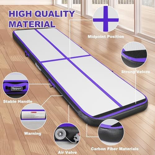 FBSPORT Inflatable Gymnastics Air Tumbling Track Mat Purple Black Length 13ft Thickness 4 inches, Air Tumble Track Mat with Electric Air Pump for Home Use Training Cheerleading Yoga Water Gym Park - 1