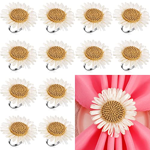 12 Pieces Napkin Rings, Daisy Napkin Rings Sunflower Napkin Holder Thanksgiving Flower Napkin Buckles Rustic Floral Serviette Buckles Holder For Thanksgiving Day (Daisy Style,Metal Ring) #TOP30