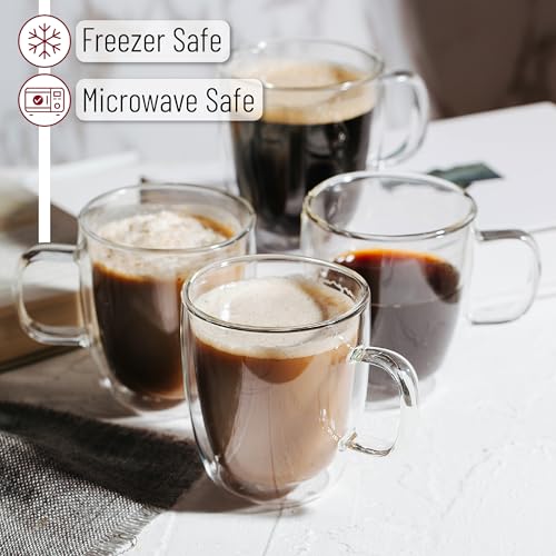 Set de 4 tazas de vidrio doble pared, 12 oz, claras miniatura 4