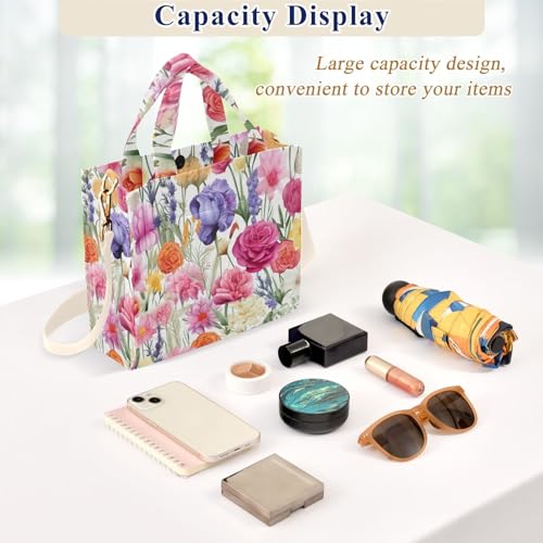 RunningBear Spring Colorful Flower Corduroy Tote Bag for Women Book Tote Bag with Adjustable Detachable Strap and Pockets for Travel Shopping Women4
