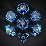 UDIXI 7-Piece Glass Dice Set D&D, MultiFaceted Diamond-Cut Glass DND Dice for RPG Tabletop Games (Blue)