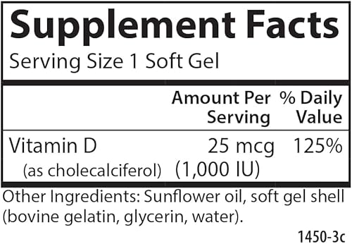 Miniatura 4 de Carlson - Vitamina D3, 1000 UI (25 mcg), salud ósea, salud muscular, colecalciferol, suplementos de vitamina D, geles blandos de vitamina D3, 60
